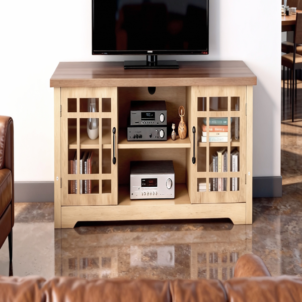 深棕色顶+原木色柜体 刨花板贴三胺 147*40*56cm 双玻璃门 电视柜-10