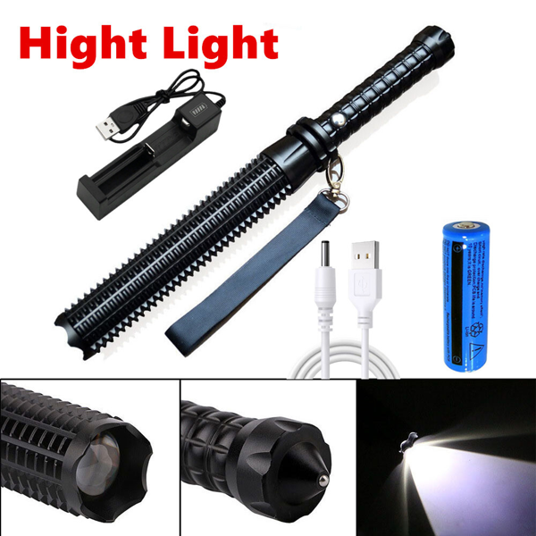 USB可充电LED手电筒可伸缩手电筒3模式可缩放安全户外手电筒套装-5