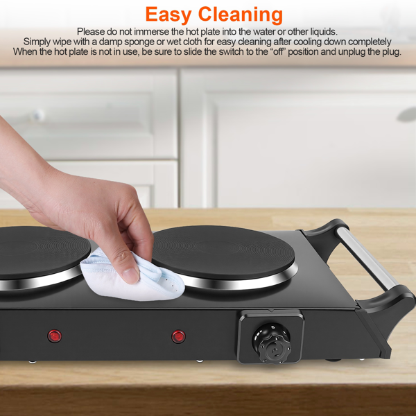 （自提可发加拿大，temu&tk下自提单）2000 瓦双灶电加热板，5 档温度调节（200℃-500℃），便携式台面炉，适用于所有平底炊具，加热快速均匀，易于清洁，适合宿舍、房车、公寓使用-6