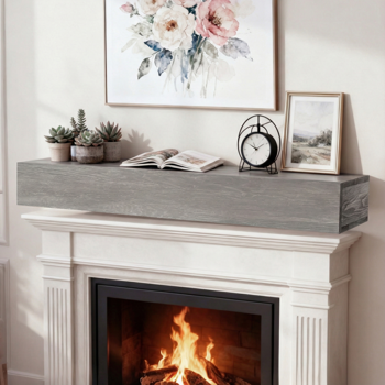 新款室内家居72英寸壁炉架实木置物架-灰色，可自提