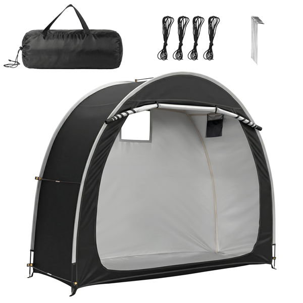 6.8X2.6FT 黑色 圆弧形 储物棚 单拉链门 内部配收纳袋 黑色玻纤杆框架 210DPU银胶牛津布 自行车储物棚 配拎包-1