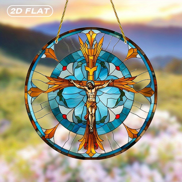 CIFbuy亚克力阳光捕捉十字架向日葵耶稣墙饰彩色玻璃效果易悬挂礼品（TikTok、temu下自提）-1