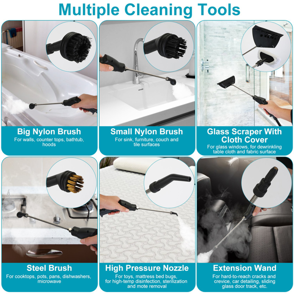 （自提可发加拿大，temu&tk下自提单）2500W 高压蒸汽清洁机，3 巴 100℃速热蒸汽发生器，6 档可调功率，1200ml 大水箱，适用家庭厨房地板清洁-10