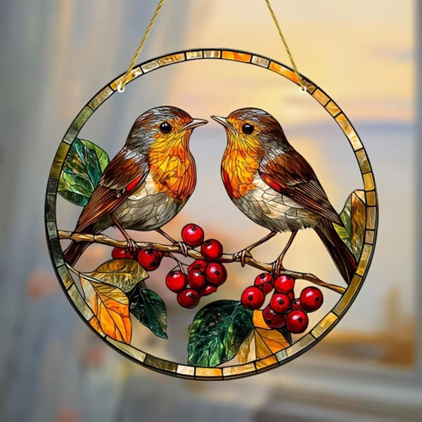 CIFbuy多彩鸟类亚克力窗饰挂件 红雀浆果款（TikTok、temu下自提）-5