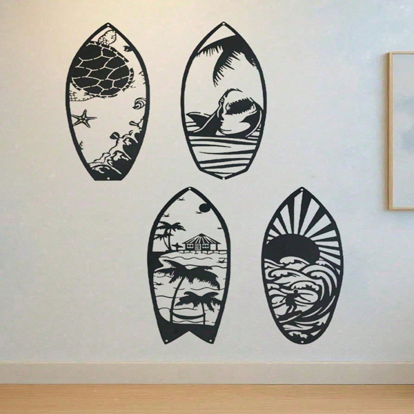 CIFbuy 4件套金属冲浪板墙面艺术装饰 防水防锈蚀客厅卧室厨房墙面装饰礼物（TikTok、temu下自提）-1
