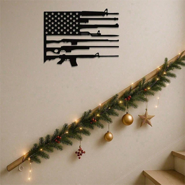 CIFbuy复古金属美国国旗墙面装饰 老式锡艺壁画 爱国主题艺术收藏 TikTok、temu下自提-1