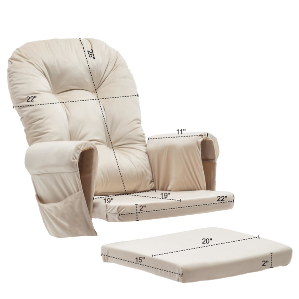 摇椅替换坐垫（含储物袋），5件装 柔软天鹅绒加厚款 可水洗防滑设计 通用型适用于摇椅 米色-1