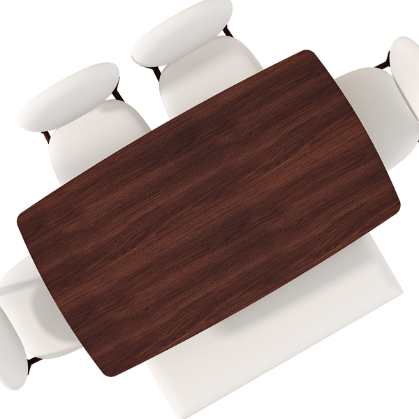 1桌4椅1凳 拆装 橡胶木+软包 深胡桃色 餐桌椅套装 米色坐垫 长方形-8