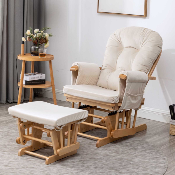 摇椅替换坐垫（含储物袋），5件装 柔软天鹅绒加厚款 可水洗防滑设计 通用型适用于摇椅 米色-5