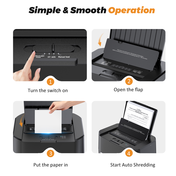 家用/办公120页自动进纸碎纸机，60分钟不间断运行，商用级重型碎纸机，带滚轮的交叉切割碎纸机，P-4安全等级，5.28加仑容量，噪音低于60分贝-11