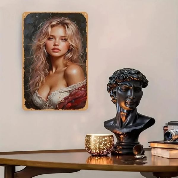 CIFbuy复古红色铝艺连衣裙女士墙面装饰防水防尘平面立体家居壁画 (TikTok、temu下自提)-4