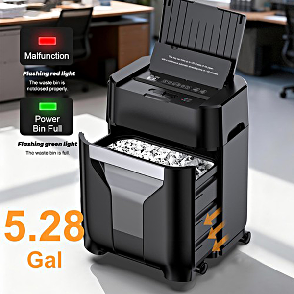 家用/办公120页自动进纸碎纸机，60分钟不间断运行，商用级重型碎纸机，带滚轮的交叉切割碎纸机，P-4安全等级，5.28加仑容量，噪音低于60分贝-12