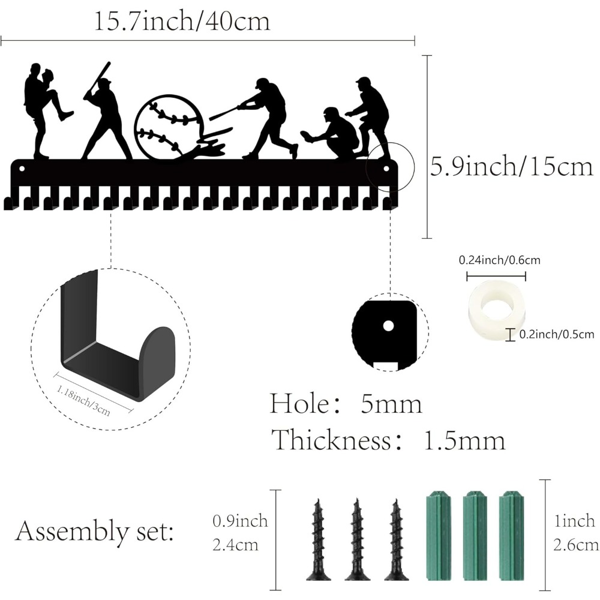 CIFbuy棒球勋章悬挂展示架20挂钩金属墙面奖牌收纳黑色节日礼物(TikTok、temu下自提)-3