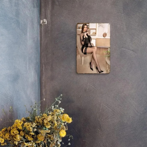 CIFbuy复古黑蕾丝女郎艺术8x12英寸装饰金属标牌墙贴(TikTok、temu下自提)-4