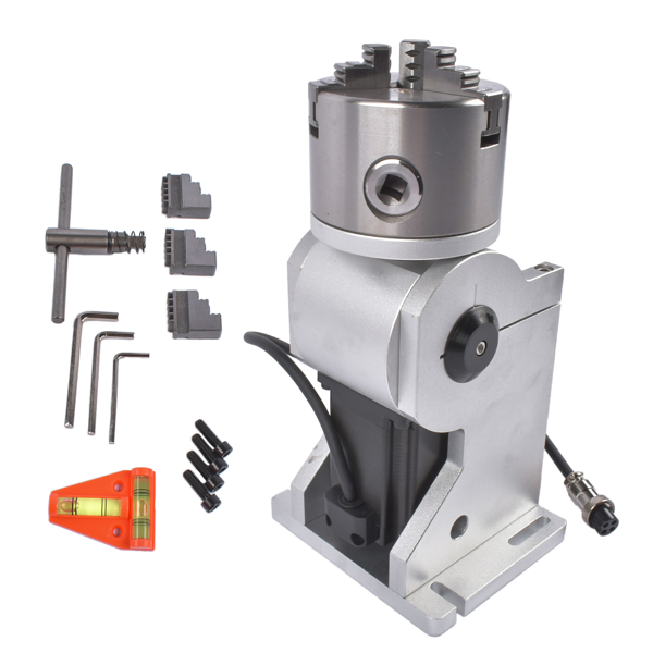 旋转轴 80mm 3 Jaw Rotary Axis Attachment 2-Phase Stepper Motor Fits for Fiber Laser Engraver Marker 24V-1