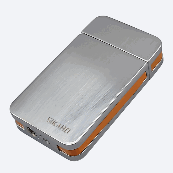 SIKARO®星空* 银面橘色边条日本设计时尚强力防风打火机雪茄香烟厨房户外可重复充气可调节火焰高度便携式-1