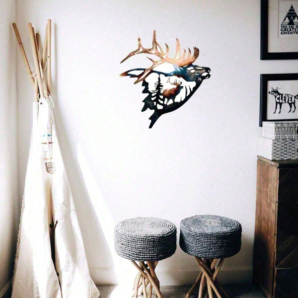 CIFbuy双件套麋鹿与麋鹿金属墙饰 乡村农场剪影装饰 客厅办公室野生动物标志 圣诞新年乔迁礼物（TikTok、temu下自提）-4