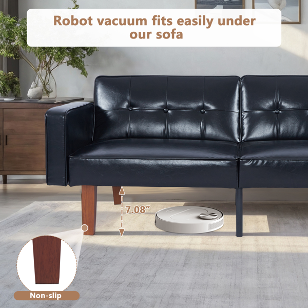 现代 PU 皮革沙发｜可调节倾斜靠背簇绒沙发｜木脚+金属支撑脚客厅休闲沙发-8