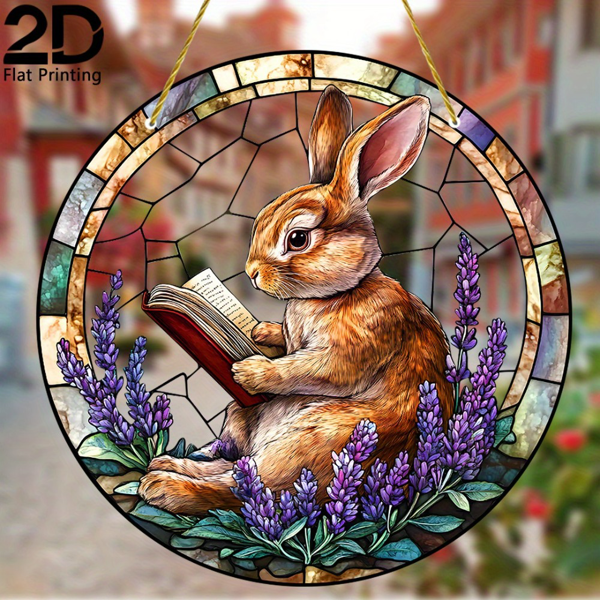 CIFbuy 亚克力彩虹捕梦仪壁挂彩色玻璃窗棱柱花园家居装饰可爱兔子阅读书阳光捕手吊饰礼物（TikTok、temu下自提）-4