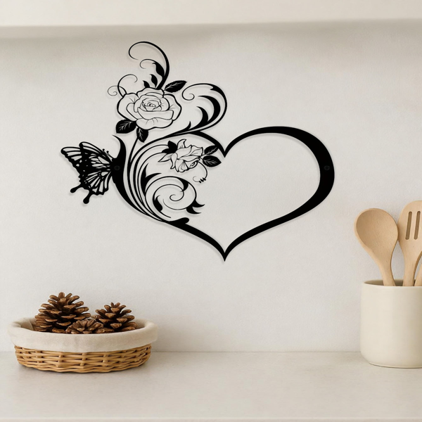 CIFbuy复古玫瑰蝴蝶心形铁艺墙饰 客厅卧室装饰品（TikTok、temu下自提）-3