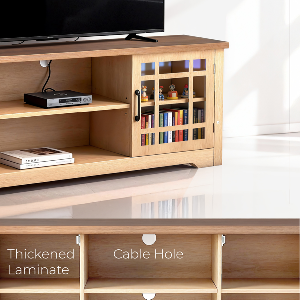 深棕色顶+原木色柜体 刨花板贴三胺 147*40*56cm 双玻璃门 电视柜-3