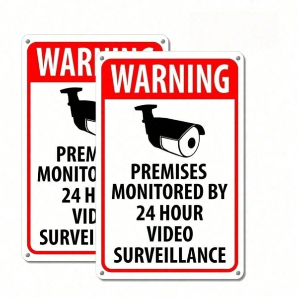 CIFbuy 安保监控摄像头警示贴纸 4片装 室内外金属标牌（TikTok、temu下自提）-6