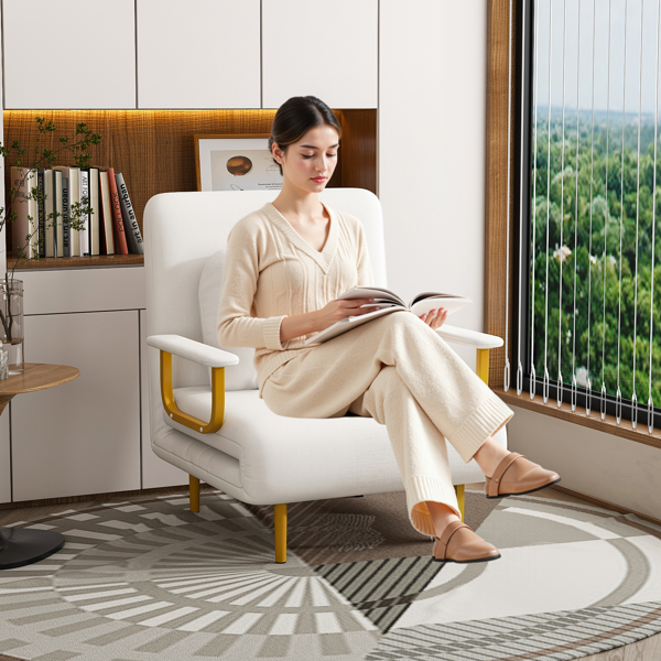 三合一折叠沙发床/可转换座椅 - 五档可调节靠背，带枕头，节省空间，适用于客厅、卧室和办公室（白色）-12