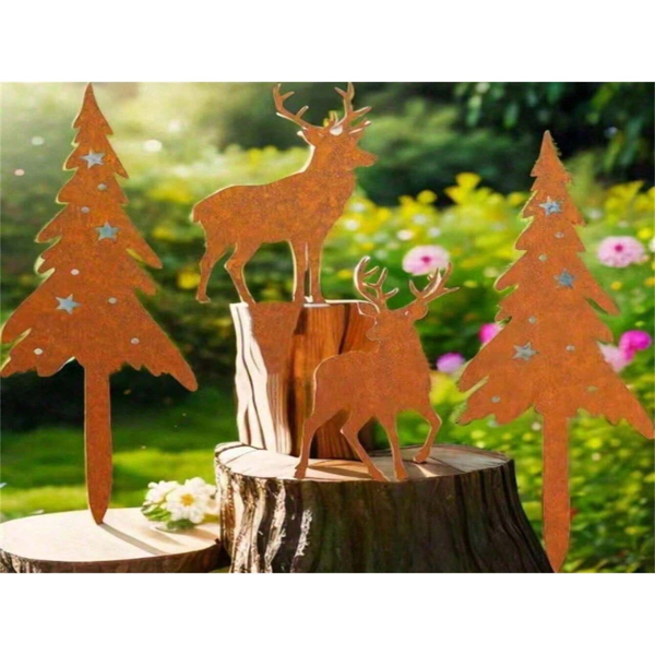 CIFbuy古董金属鹿与树雕塑四件套 草坪露台装饰 农场风格户外庭院艺术(TikTok、temu下自提)-6