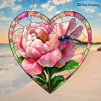 CIFbuy美丽花朵与蜻蜓光捕手花园装饰亚克力窗户挂件节日礼物（TikTok、temu下自提）