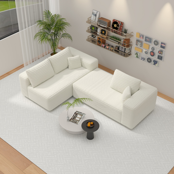 模块化宽条纹灯芯绒组合沙发｜全海绵深座二人位沙发 + 左侧贵妃躺椅｜现代客厅休闲沙发-15