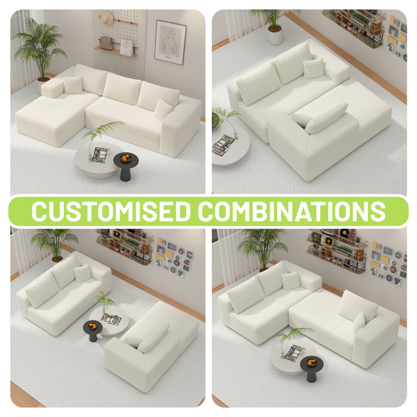 模块化宽条纹灯芯绒组合沙发｜全海绵深座二人位沙发 + 左侧贵妃躺椅｜现代客厅休闲沙发-7