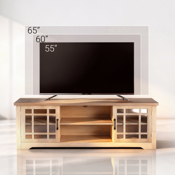 深棕色顶+原木色柜体 刨花板贴三胺 147*40*56cm 双玻璃门 电视柜-1