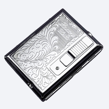 LEGENDEX®优雅*珞银面金属烟盒标准84毫米小雪茄/香烟盒内嵌防风打火机雪茄香烟厨房户外可重复充气可调节火焰高度便携式