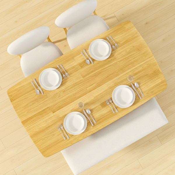 1桌2椅1凳 拆装 橡胶木+软包 原木色 餐桌椅套装 米色坐垫 长方形-15