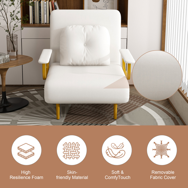 三合一折叠沙发床/可转换座椅 - 五档可调节靠背，带枕头，节省空间，适用于客厅、卧室和办公室（白色）-13