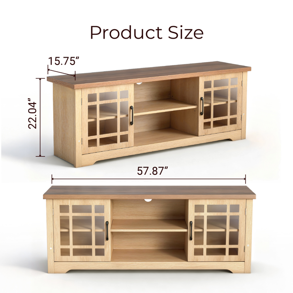 深棕色顶+原木色柜体 刨花板贴三胺 147*40*56cm 双玻璃门 电视柜-5