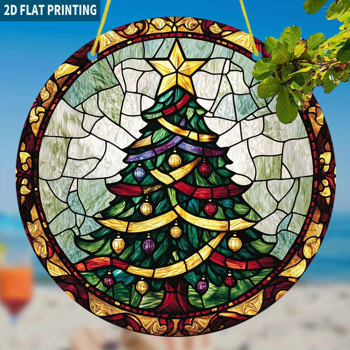 CIFbuy波西米亚圣诞树彩带星星圆形丙烯酸太阳捕捉器窗户装饰节日派对挂件（TikTok、temu下自提）