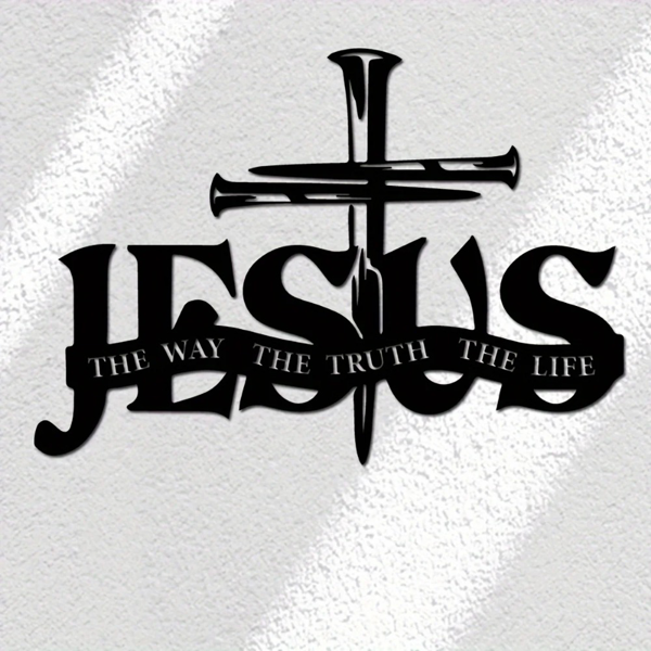 耶稣十字金属墙面装饰画 - 带 “道路、真理、生命” 标志 | 防锈防水 + 抗褪色复古烤漆，易安装 | 基督教家居装饰，适配卧室 / 客厅 / 浴室 / 厨房 | 独特乔迁、生日礼物（TikTok、temu下自提）-2