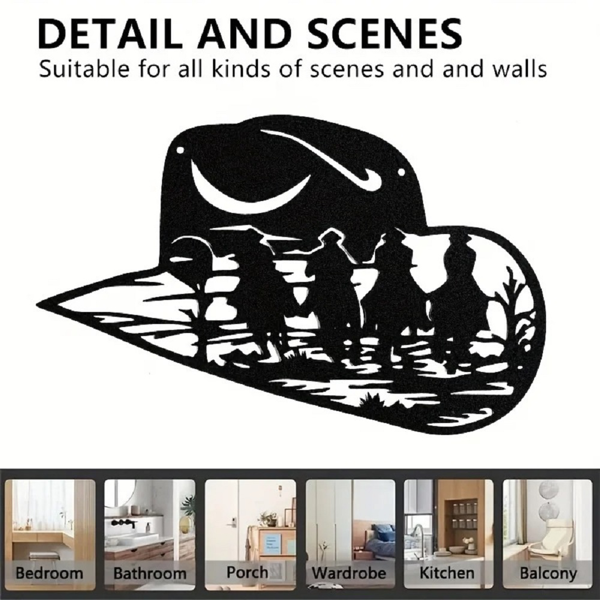 CIFbuy 铝制西部牛仔帽剪影装饰画 西部乡村主题墙面艺术挂件 节日礼物(TikTok、temu下自提)-6