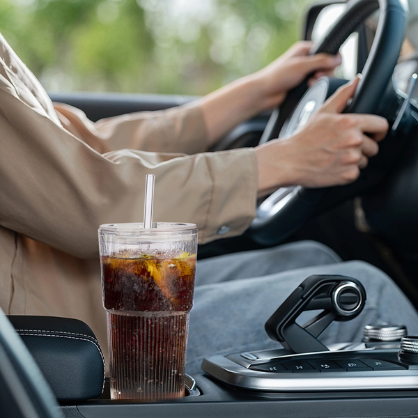 2个竖条纹玻璃水杯咖啡杯，外观高颜值，配有盖子、吸管和刷子，适合喝水、咖啡和牛奶-7