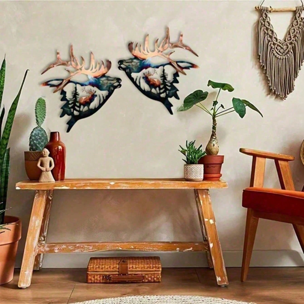 CIFbuy双件套麋鹿与麋鹿金属墙饰 乡村农场剪影装饰 客厅办公室野生动物标志 圣诞新年乔迁礼物（TikTok、temu下自提）-5