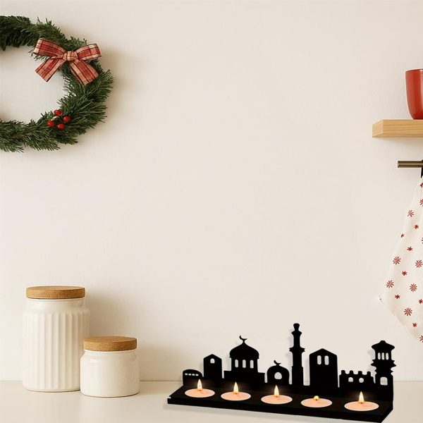 CIFbuy复古金属城市天际线便携式桌面烛台家居装饰浪漫氛围灯(TikTok、temu下自提)-3