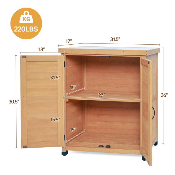 不同于普通的实木收纳柜,可对标HDPE材质,新款实木带储物柜和金属台面的盆栽台，用于户外露台、户外工作台表面两层水性漆-金黄色，可自提-5