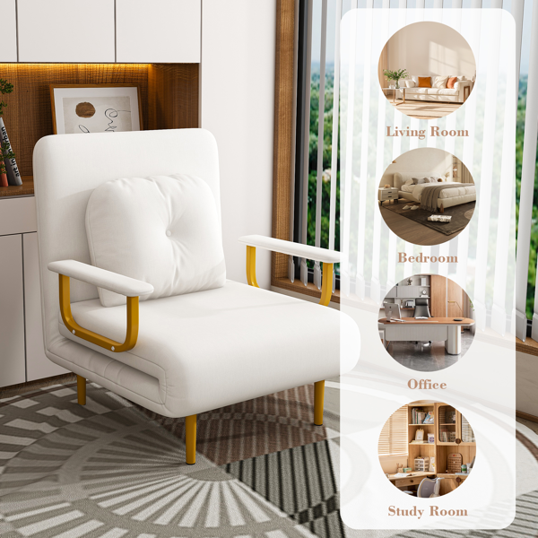 三合一折叠沙发床/可转换座椅 - 五档可调节靠背，带枕头，节省空间，适用于客厅、卧室和办公室（白色）-18