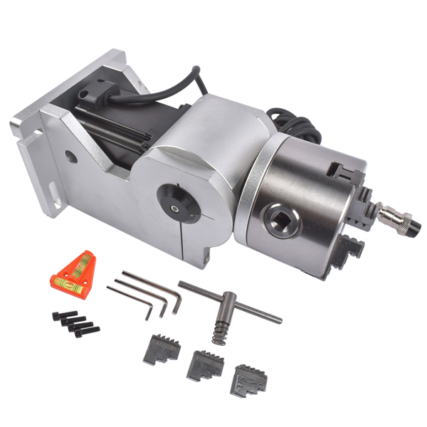 旋转轴 80mm 3 Jaw Rotary Axis Attachment 2-Phase Stepper Motor Fits for Fiber Laser Engraver Marker 24V-4