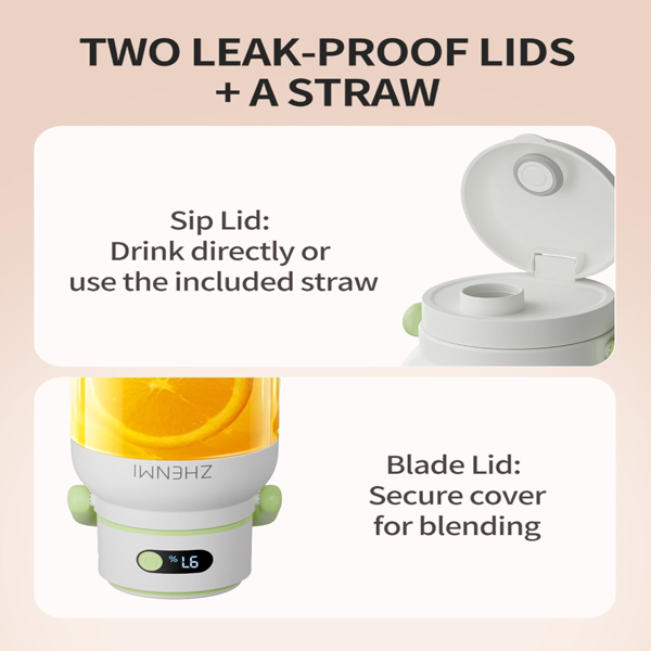 便携式搅拌机，个人奶昔搅拌机，无线设计，33盎司不含双酚A容器，防漏盖带饮用嘴，USB-C充电，易清洁部件，绿色款-7