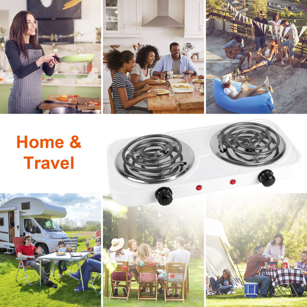 （自提可发加拿大，temu&tk下自提单）双燃烧器支持同时烹饪，双头电灶，2000 瓦速热 5 档调温，不锈钢机身便携款，适用家用、宿舍、房车场景，宿舍/公寓/房车/露营-9