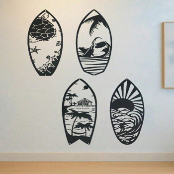 CIFbuy 4件套金属冲浪板墙面艺术装饰 防水防锈蚀客厅卧室厨房墙面装饰礼物（TikTok、temu下自提）
