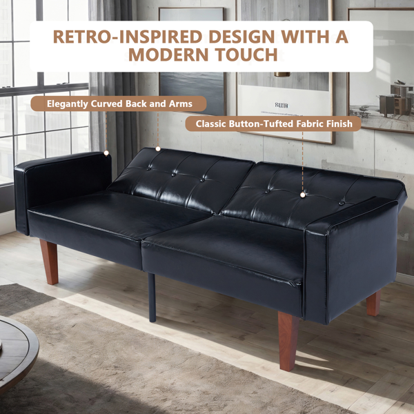 现代 PU 皮革沙发｜可调节倾斜靠背簇绒沙发｜木脚+金属支撑脚客厅休闲沙发-11