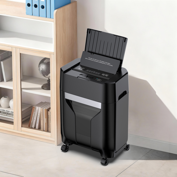 家用/办公120页自动进纸碎纸机，60分钟不间断运行，商用级重型碎纸机，带滚轮的交叉切割碎纸机，P-4安全等级，5.28加仑容量，噪音低于60分贝-2
